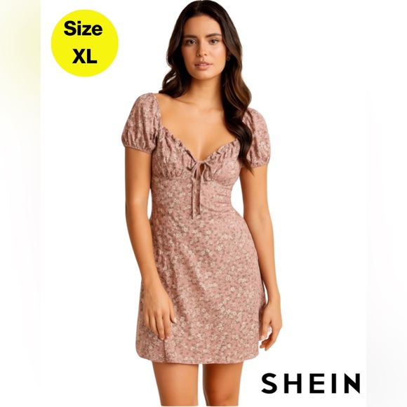 SHEIN Dresses & Skirts - 2/for $15 🪩 SHEIN Floral Dusty Pink Puff Sleeve Mini Sundress (Size XL)